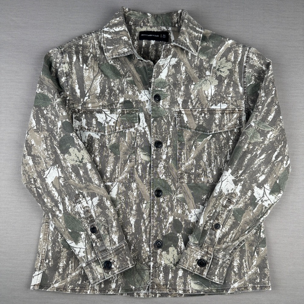 Abercrombie & Fitch Men's Camo Shirt Jacket XS Stretch 97% Cotton Button Utility